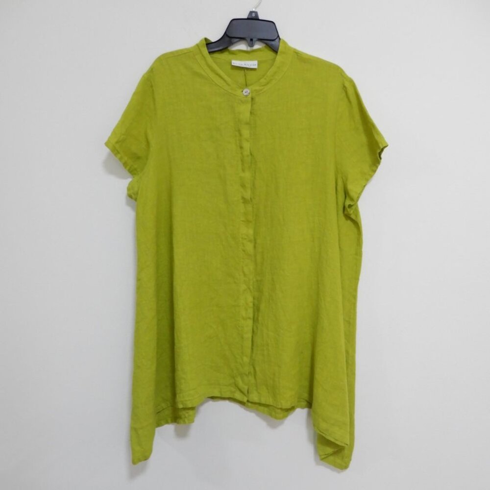 BRYN WALKER Willa LINEN Hi Low TUNIC Top Vireo Lime Green Button Front NEW $183 - Picture 4 of 9
